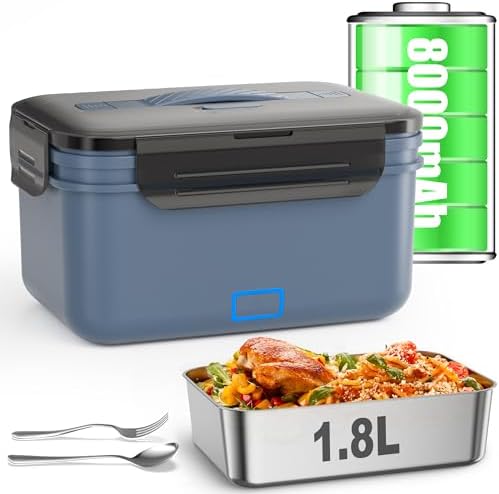 Cordless Electric Lunch Box for Adults, 1.8L Rechargeable Portable Food Warmer Heated Lunch Box, Christmas White Elephant Gifts, Suitable for Office, Picnic, Car, Construction Site
