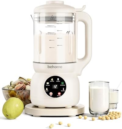 Behome 8 in 1 Nut Milk Maker Machine Blender – Glass Plant 32oz Milk Machine for Almond, Oat & Soy Milk, Self-Cleaning Vegan with No-Soak Beans, Delay Start & Keep Warm, Dairy-Free Beverage Maker by BEHOME