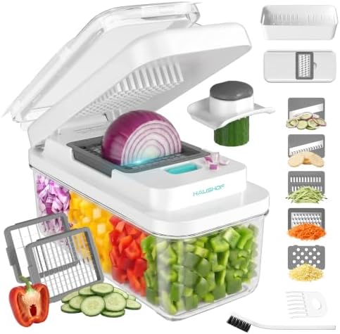 9-in-1 Vegetable Chopper & Mandoline Slicer, 7 Blades, Drain Basket