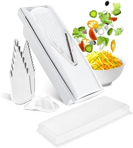 Swissmar V-Prep™ Mandoline Slicer – Versatile Kitchen Slicer for Julienne, Shred, Cube & Slice – Includes Multi-Function Bowl & Safety Holder – Essential Kitchen Gadget – White by Swissmar