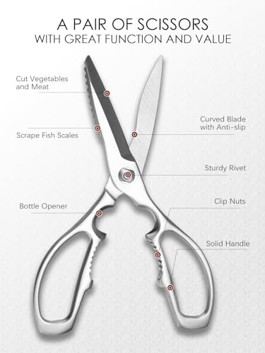 Kitchen Scissors, Forged Stainless Steel Shears for Meat and Vegetables