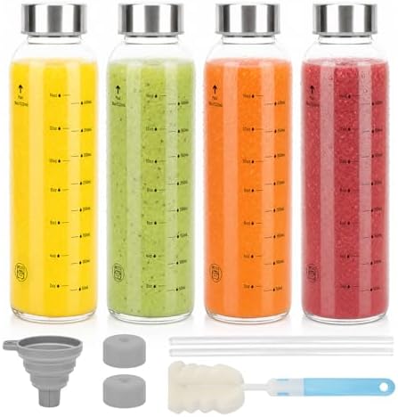 Clear Glass Bottles with Lids, 18oz Glass Water Bottles for Juicing