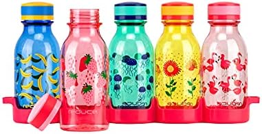 WaterWeek 14 oz Tritan Reusable Water Bottles - Includes 5 Leak Proof Bottles and Fridge Tray - BPA Free and Dishwasher Safe