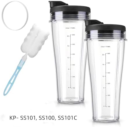 Blender Replacement Parts,Compatible For SS101, 24 oz.Slim Single-Serve Cups Kit with To-Go Lids, Fits SS100, SS300, SS400(2PCS 24OZCup and Lid) - Image 2