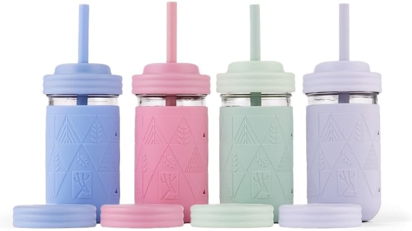 Kids/Toddler 12oz Glass Mason Jars + Sleeves + Lids | 4pk