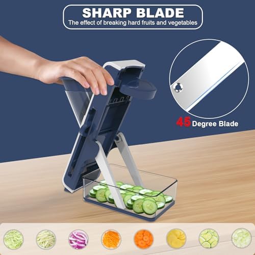 Mandoline Slicer for Kitchen - Vegetable Food Chopper, Cucumber Slicer, Detachable Easy to Clean Kitchen Chopping Artifact (White Blue) - Image 5