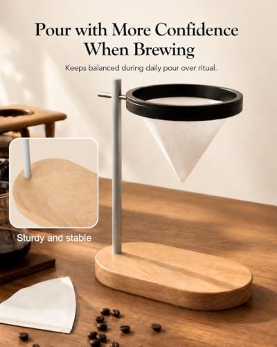 Pour Over Coffee Stand, Dripper-Free Coffee Maker with Magnetic Ring Design, Wooden Base Coffee Brewing Set, Includes Filter Paper, for Pour Over Coffee Lovers