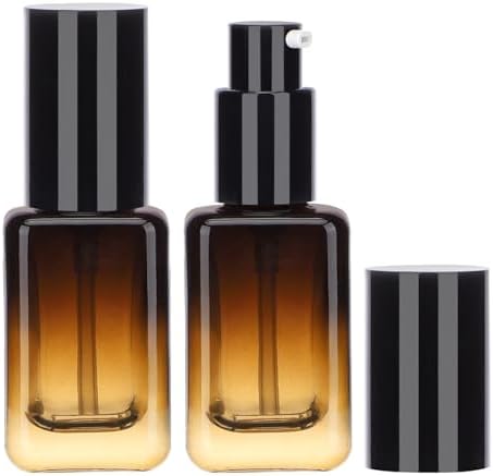 Segbeauty 1oz Glass Bottle with Pump, 30ml Empty Travel Size Pumping Lotion Dispenser Refillable, 2pcs Amber Pump Bottle Dispenser Face Cream Containers for Essential Oils Shampoo Liquid Soap Gel by Segbeauty