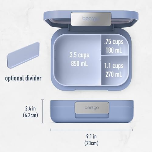 Modern - Leak-Resistant Bento Lunch Box For Adults, Teens, & Larger Appetites; Reusable BPA-Free Meal Prep Container with 3 or 4 Compartments, Dishwasher/Microwave Safe; 5 Cups (Dusk Blue)