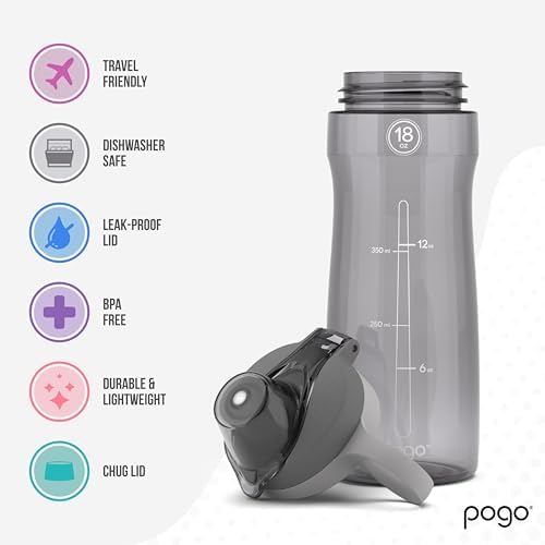 Pogo BPA-Free Tritan Plastic Water Bottle with Chug Lid, 18 Oz, Grey - Image 3