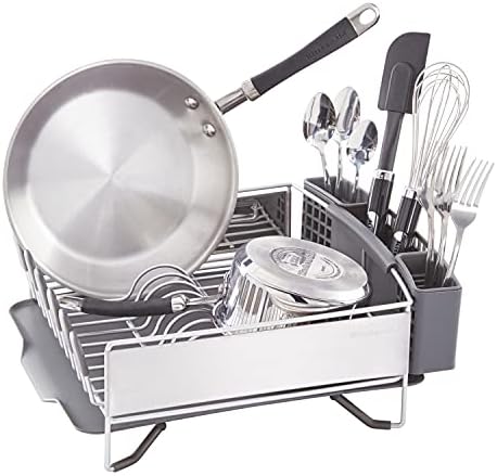 KitchenAid Compact Space Saving, Dish Rack with Removable Flatware Caddy and Angled Self Draining Drainboard, Satin Gray, 15-Inch-by-13.25-Inch