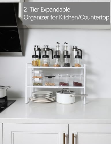 2-Tier Expandable Organizer Shelf for Kitchen Cabinet, Countertop, Pantry & Under-Sink Storage(white)