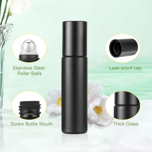 Kesell 10ml Glass Essential Oil Roller Bottles, 10-Pack Black - Image 3