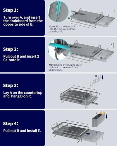 Extendable Large Dish Drying Rack, 18.2"-25.7" L x 12.9" W, Grey