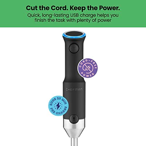 Chefman Cordless Power Portable Immersion Blender, Ice Crushing Power with One-Touch Speed Control, USB Charging, Quickly Mixes Smoothies, Purees Soups, Dips, Sauces, Storage Case, Stainless Steel - Image 4