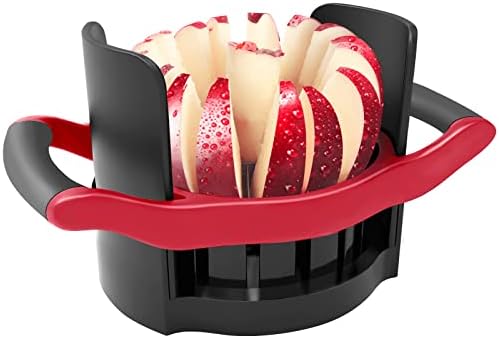 Apple Slicer and Corer, [Large Size] 16-Blade Heavy Duty Apple Cutter with Base, [Upgraded] Cut Apples All The Way Through, Stainless Steel Ultra-Sharp Blade, Fruit & Vegetable Divider, Red
