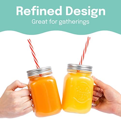 Glass Mason Jars with Handles, Lid and Straw 16 oz | Drinking Glasses Cups Mug Set for Iced Coffee, Tea & Smoothie - Set of 6