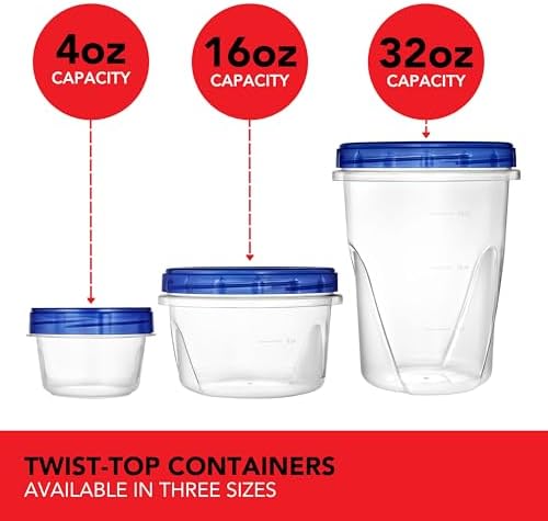 32oz Plastic Containers with Twist Top Lids (6 Pack), Quart Freezer Containers with Lids for Leftover Food, Airtight Reusable Soup Containers, Microwave and Dishwasher Safe
