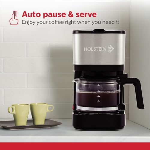 Holstein Housewares 5 Cup Coffee Maker – Compact Drip Coffee Machine with Auto Pause & Serve, Reusable Filter, Glass Carafe, Water Window & Warming Plate, Black - Image 3