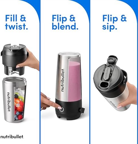 nutribullet Flip Portable Blender with Insulated Cup, Cordless, Brushed Stainless, NBPB50350SS