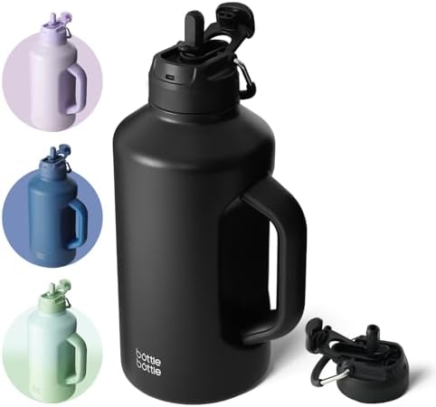 Insulated Water Bottle 64 oz Dual-use Lid black