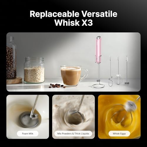 InstaWhisk Milk Frother with Variable Speed, Rechargeable Coffee Frother Wand with Detachable Double Whisk, Handheld Electric Stirrer for Latte, Cappuccino, Matcha, Almond Milk, Protein, Pink - Image 5