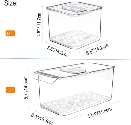 Food Storage Containers Produce Saver with Lids, Stackable Refrigerator Freezer Organizer Bins with Removable Drain Tray, Fridge Fresh Keeper for Veggie, Berry, Fruits, Vegetables 3 Pack