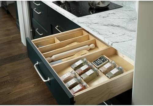 3-Tier Wood Trim-to-Custom-Fit Spice Rack Drawer Insert, 16" x 19.75", Maple - Drop-In Seasoning Jars Storage Tray Organizer for Kitchen Cabinet and Pantry Organization, 4SDI-18
