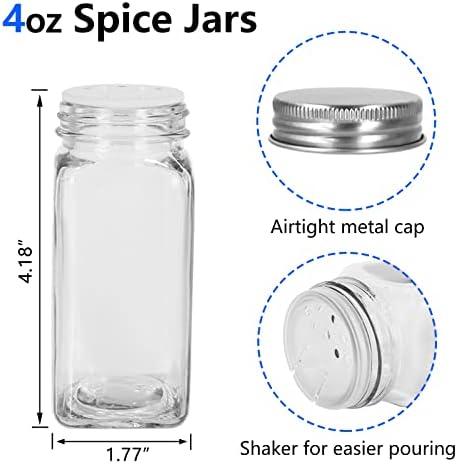 30 Pack Glass Spice Jars 4 oz with Labels,Empty Square Spice bottles