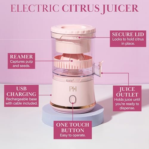 Paris Hilton Electric Citrus Juicer, Mini Portable Cordless Juicer with USB Rechargeable Base, One-Touch Button, Compact Lemon, Lime and Orange Juicer, Pink - Image 4
