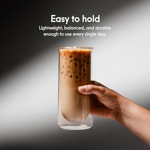 Iced Coffee Glasses (Set of 2) Perfect for Iced Coffee, Cold Brew & Lattes – Double-Walled Borosilicate Glass – For Hot & Cold Drinks – Lightweight & Easy to Clean – 15.5oz (Clear)