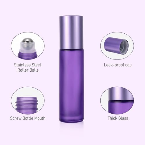 Kesell 10-Pack 10ml Glass Roller Bottles for Essential Oils, Purple - Image 3