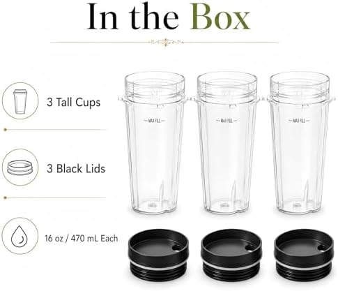 3-Pack 16oz Replacement Cups for Ninja Blender, Single Serve Smoothie Cups with Sip & Seal Lids, Compatible with BL660 BL770 BL780 BL740 Series, Dishwasher Safe - Image 2