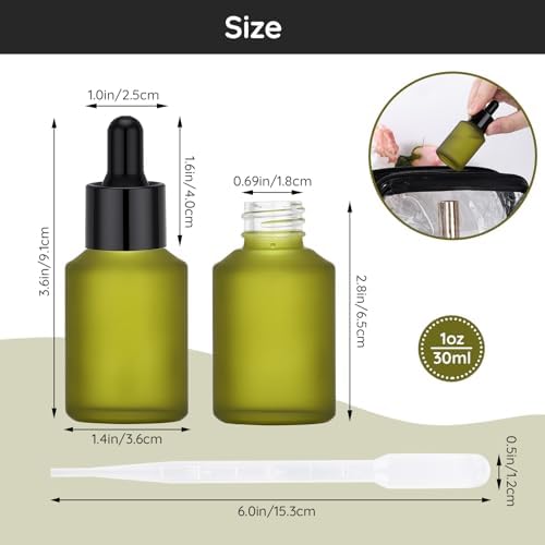 Segbeauty 1oz Dropper Bottle for Essential Oils, 4 Pack 30ml Travel Frosted Glass Bottle with Dropper, Empty Refillable Droppers for Face Hair Oils, Green Glass Mini Bottles for Travel Toiletries - Image 3