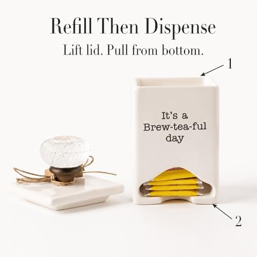 Ceramic Tea Bag Caddy, White Tea Bag Dispenser with Glass Knob Lid