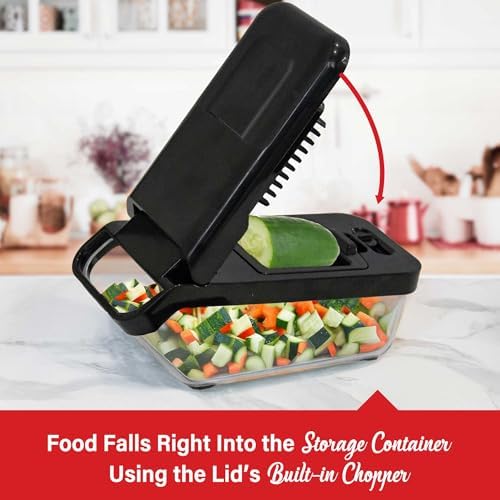 Brentwood All-in-One Food & Vegetable Chopper, Mandoline Slicer, and Cheese Grater with 4.25-Cup Storage Container and 8 Interchangeable Stainless Steel Blades (Black) - Image 5