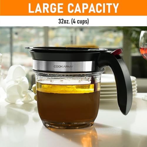 4-Cup Fat Separator for Cooking, Bottom Release and Oil Strainer