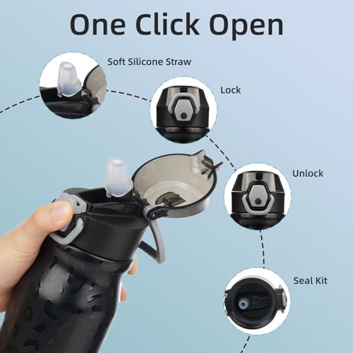 BJPKPK 25 oz Insulated Water Bottle, Straw, Handle, Stainless Steel Flask - Image 3
