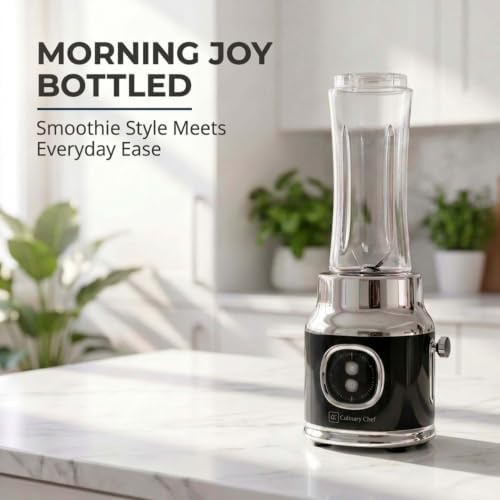 300W Smoothie Maker Blender with 500ml Glass Mason Jar & 600ml BPA-Free Sports Bottle, Personal Smoothie Blender for Smoothies, Shakes, Frozen Fruit & Ice, Black