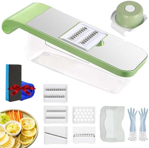 Multifunctional Vegetable Cutter, Portable Mandoline Slicer for Kitchen, Adjustable Vegetable Cutter with Stainless Steel Blades, Home Essentials & Kitchen Gadgets (5Blades+Box/Set) by AODGHC