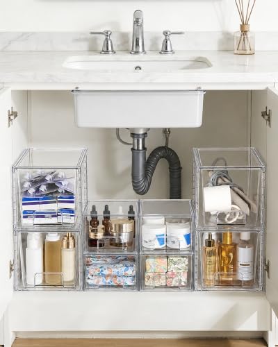 8 Pack Clear Pull-Out Under Sink Organizer Set (4 Large & 4 Small)