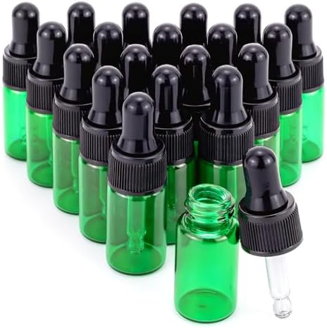 Kesell 20pcs 3ml Green Glass Dropper Bottles with Black Caps by Kesell