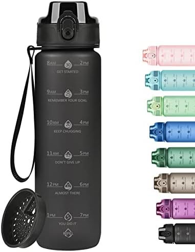 32oz Water Bottle with Time Marker, Motivational Drinking Bottle with Strap, BPA-Free Leak-Proof, Encouraging Water Bottle Time to Drink Water for Gym School Office Travel