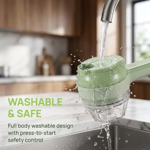4 in 1 Handheld Electric Vegetable Cutter, Mini Multi Blade Food Chopper for Onion Garlic Vegetables, Portable Electric Food Processor for Meal Prep, Compact Vegetable Chopper for Home Cooking (Green) - Image 6