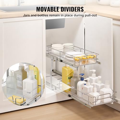 Pull Out Cabinet Organizer, 12"W x 21"Dx15.2"H Heavy Duty Slide Out Pantry Shelves, Chrome-Plated Steel Roll Out Drawers for Home,13.5"Wx22"Dx19"H Inside Kitchen Cabinet, Bathroom, Under Sink
