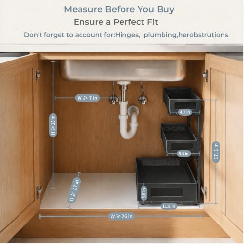 3-Tier Under Sink Organizer, Pull-Out Drawers, 2-Pack Black