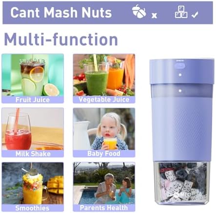 MIO Portable Blender for Smoothies, 10 oz Mini Personal USB-C Rechargeable Cordless Smoothie Maker & Handheld Protein Shake Blender, Quiet Small Travel Juicer for Office, Gym, Kitchen(Purple) - Image 6