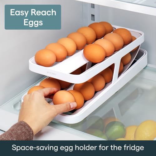 RollDown® Egg Dispenser, Rolling Eggs Dispenser and Organizer for Refrigerator Storage, Double Track