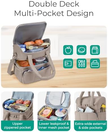 Lunch Bag Women, Double Deck Insulated Lunch Box, Camel