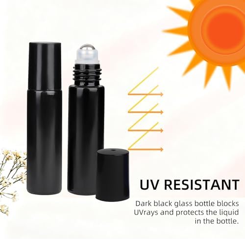 10ml Glass Essential Oil Roller Bottle, 24PCS Black Essential Oil Roller Bottles with Stainless Steel Rollers - Refillable, Leak-Proof Design, Suitable for Travel and DIY Skincare Products. - Image 4